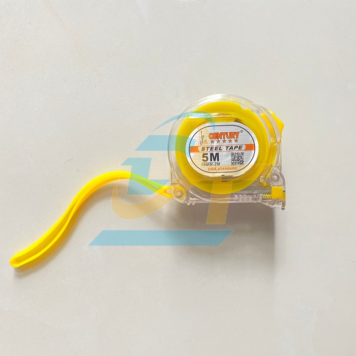Thước cuộn thép nhựa trong 2 mặt 5mx19mm lỗ ban Century