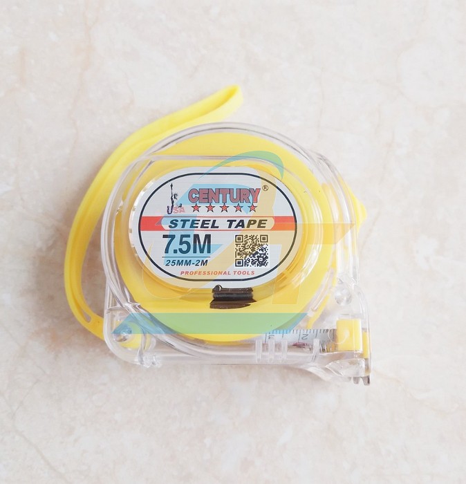 Thước cuộn thép nhựa trong 2 mặt 7.5mx25mm lỗ ban Century