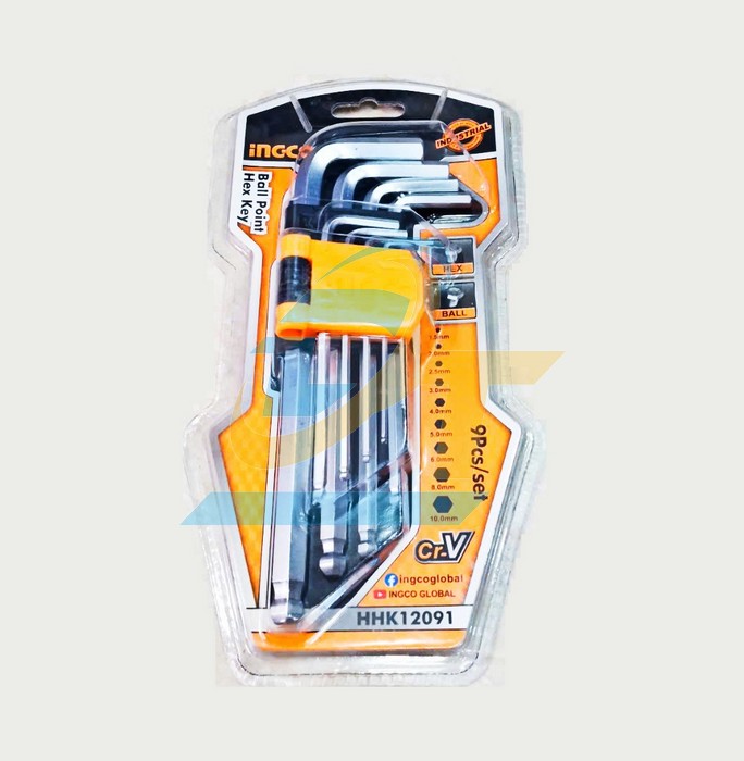 Bộ lục giác bi 9 chi tiết 1.5-10mm Ingco HHK12091
