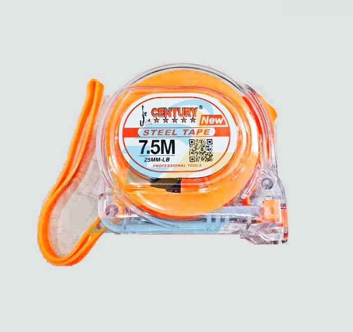 Thước cuộn thép nhựa trong 1 mặt 7.5mx25mm lỗ ban Century