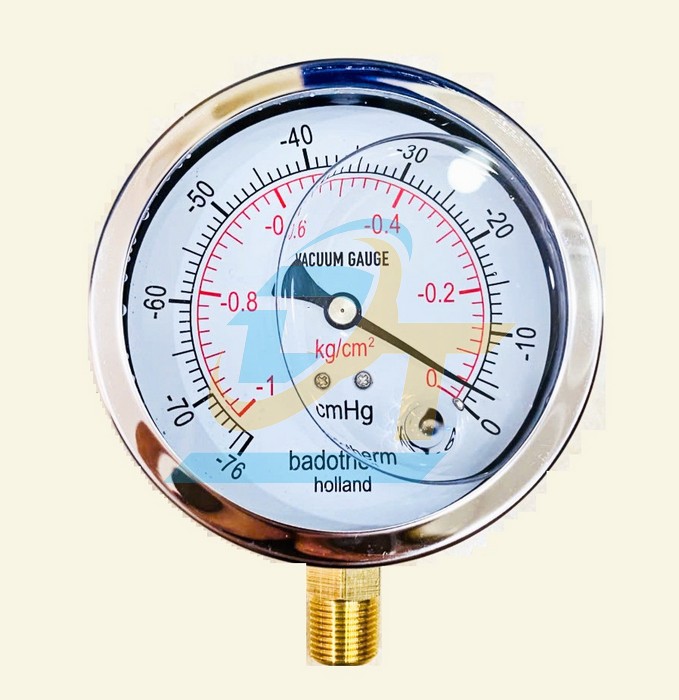 Đồng hồ đo &aacute;p suất Badotherm 100mm -76cm/Hg -1kg/cm2 (Ch&acirc;n đứng ren 1/4" NPT)