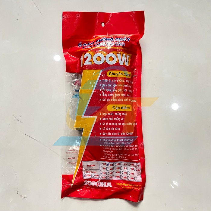 Ổ cắm d&acirc;y chịu tải cao 1200W d&acirc;y 2.5m SOPOKA 3X3 3X3 Sopoka | Gi&aacute; rẻ nhất - C&ocirc;ng Ty TNHH Thương Mại Dịch Vụ Đạt T&acirc;m