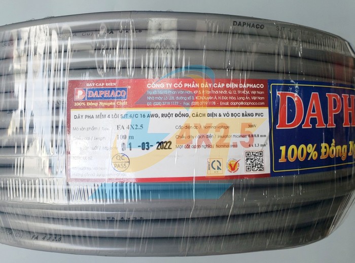 Cáp pha mềm 4 lõi VVCm 4x2.5mm2 Daphaco  Daphaco | Giá rẻ nhất - Công Ty TNHH Thương Mại Dịch Vụ Đạt Tâm