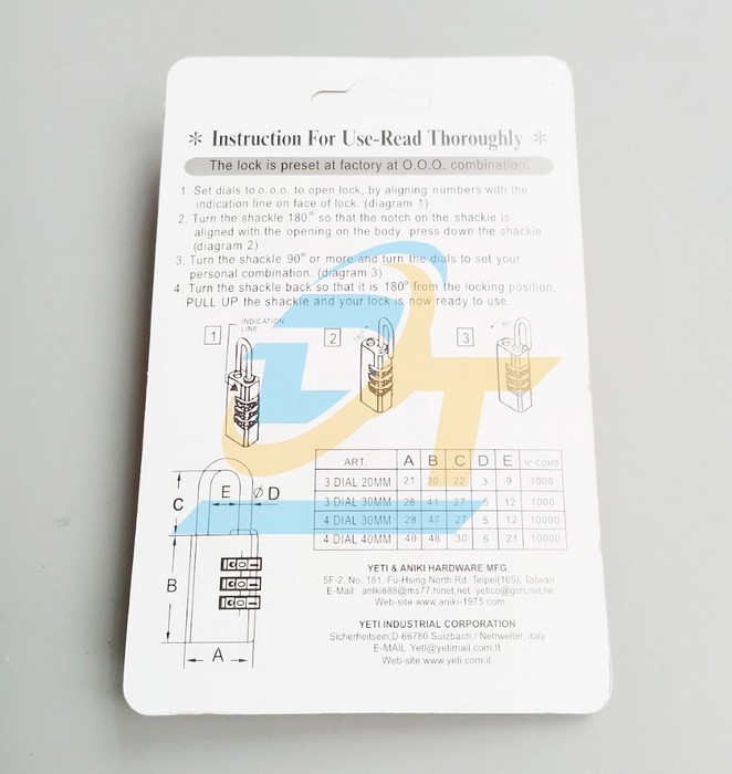 Ổ kh&oacute;a số đồng thau 30mm Yeti 330  YETI-LOCK | Gi&aacute; rẻ nhất - C&ocirc;ng Ty TNHH Thương Mại Dịch Vụ Đạt T&acirc;m