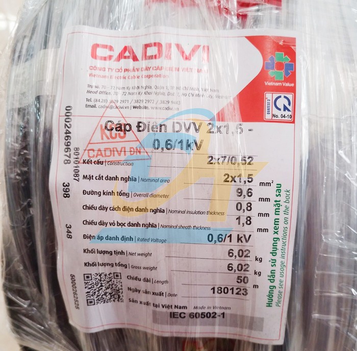 Cáp điều khiển không màn chắn Cadivi DVV 2x1.5 - 0.6/1kV  Cadivi | Giá rẻ nhất - Công Ty TNHH Thương Mại Dịch Vụ Đạt Tâm
