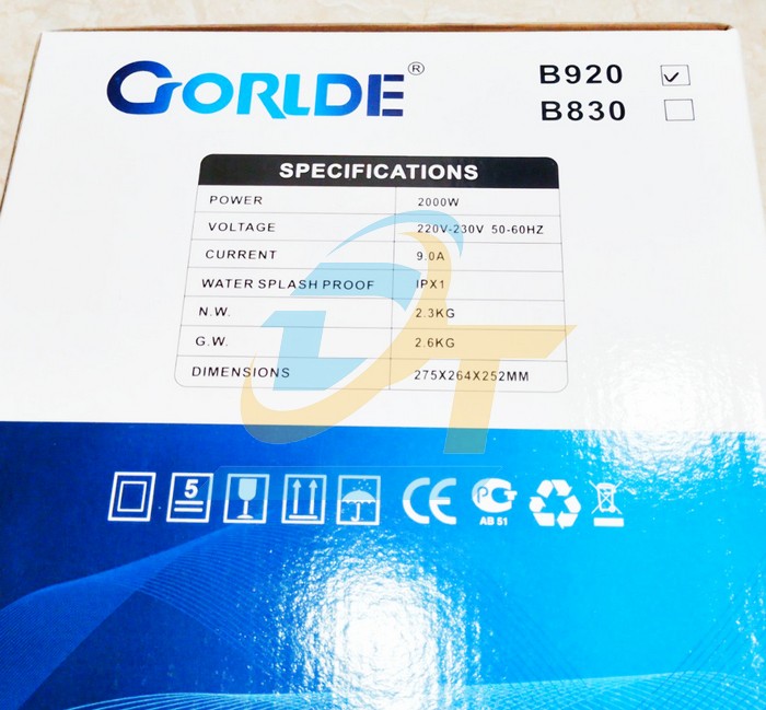 Máy sấy tay 2000W 220V Gorlde B-920  GORLDE | Giá rẻ nhất - Công Ty TNHH Thương Mại Dịch Vụ Đạt Tâm