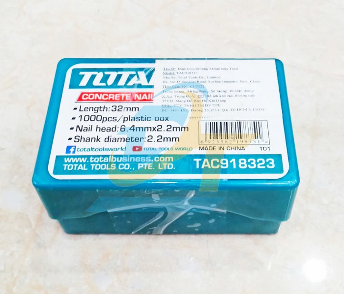Đinh bấm bê tông 32mm Total TAC918323 (Hộp 1000 cây)  Total | Giá rẻ nhất - Công Ty TNHH Thương Mại Dịch Vụ Đạt Tâm