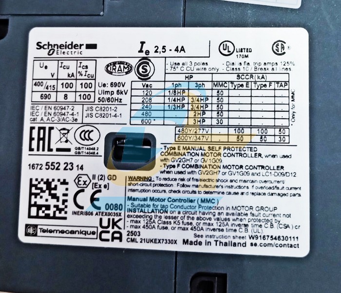 Cầu dao bảo vệ động cơ 2.5-4A Schneider GV2P08  SCHNEIDER | Giá rẻ nhất - Công Ty TNHH Thương Mại Dịch Vụ Đạt Tâm